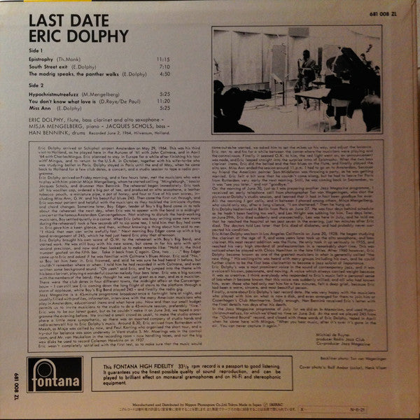 Eric Dolphy - Last Date (LP, Album, Mono, RE)