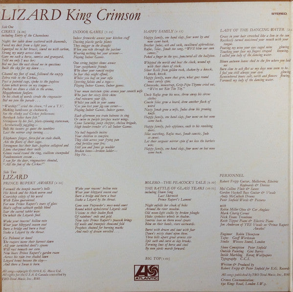 King Crimson = キング・クリムゾン* - Lizard = リザード (LP, Album, RE)
