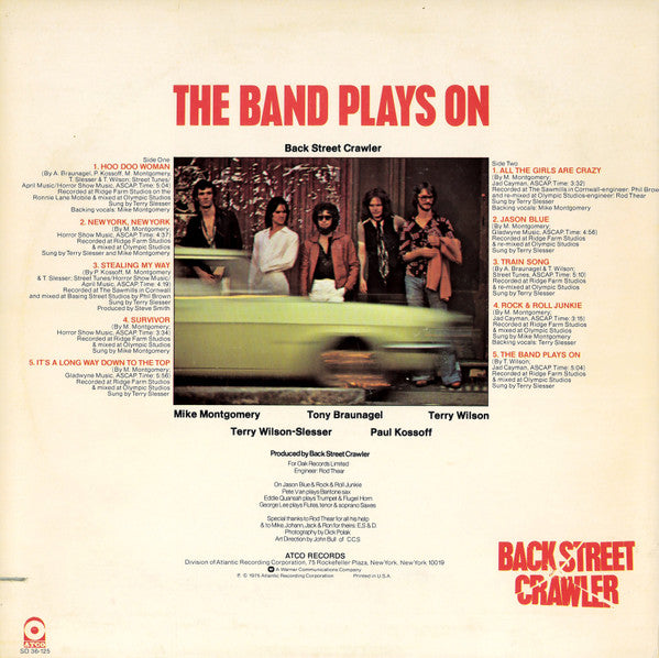 Back Street Crawler - The Band Plays On (LP, Album, PR-)