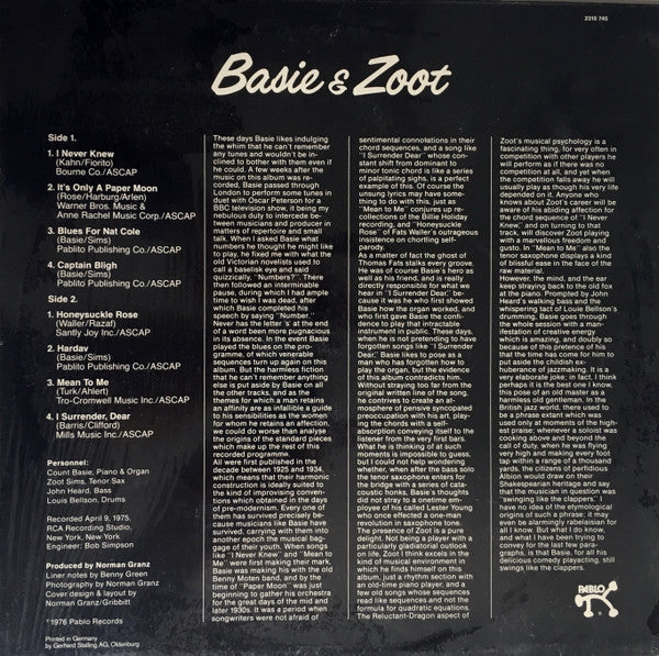 Count Basie & Zoot Sims - Basie & Zoot (LP)