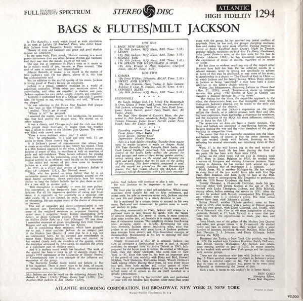 Milt Jackson - Bags & Flutes (LP, Album, RE)