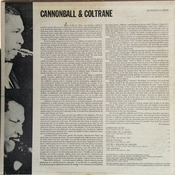 Cannonball* & Coltrane* - Cannonball & Coltrane (LP, Album, RE, Phi)