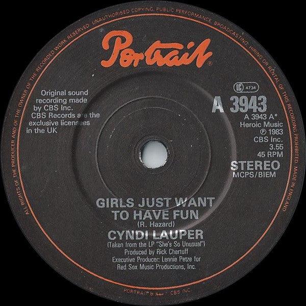 Cyndi Lauper - Girls Just Want To Have Fun (7"", Single, Pap)