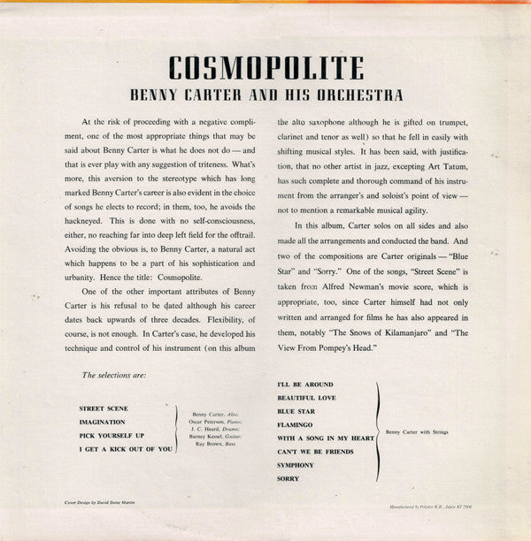 Benny Carter - Cosmopolite (LP, Album, Mono, RE)