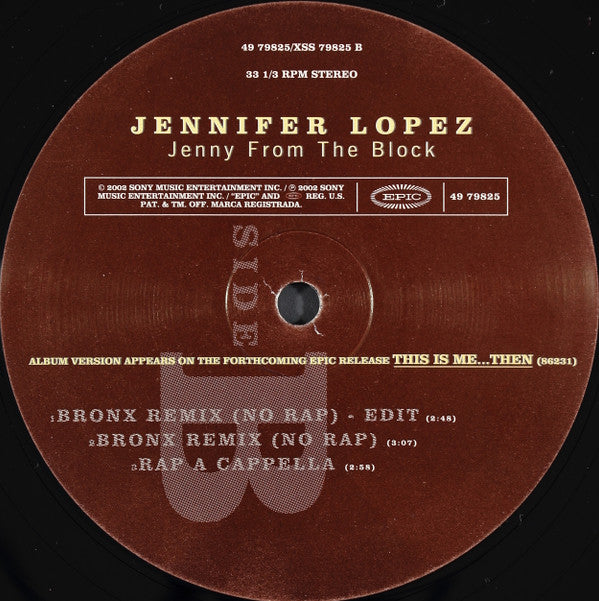 Jennifer Lopez - Jenny From The Block (12"")