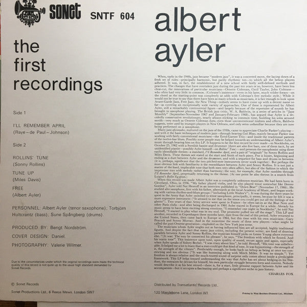 Albert Ayler - The First Recordings (LP, Album, Mono, RE)