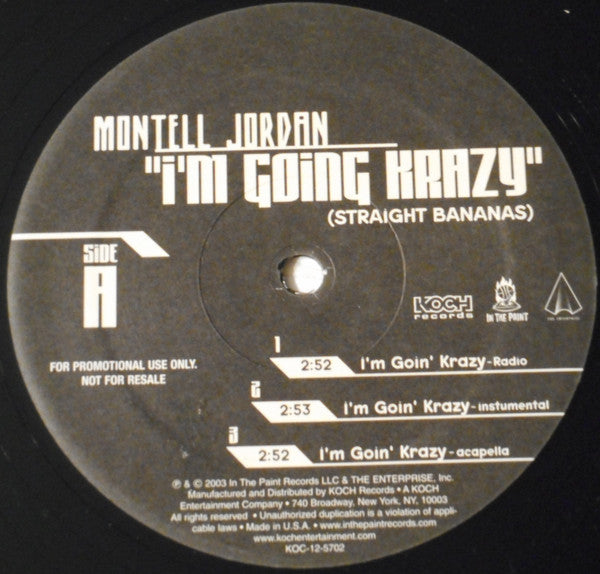Montell Jordan - I'm Going Krazy (Straight Bananas) (12"", Promo)