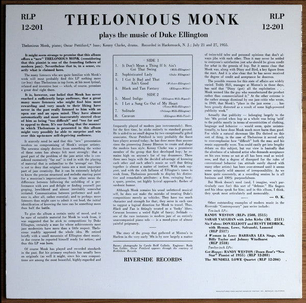 Thelonious Monk - Thelonious Monk Plays Duke Ellington(LP, Album, M...