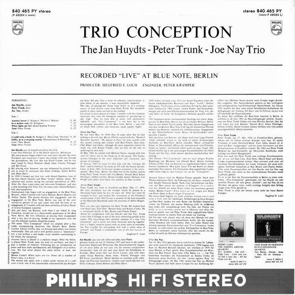 The Jan Huydts / Peter Trunk / Joe Nay Trio - Trio Conception(LP, A...