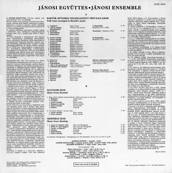 Jánosi Ensemble - Original Folk Tunes In Bartók's Music (Music From...