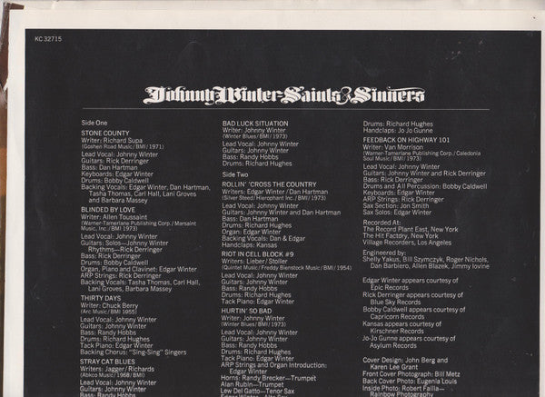 Johnny Winter - Saints & Sinners (LP, Album)