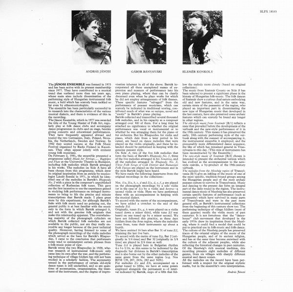 Jánosi Ensemble - Original Folk Tunes In Bartók's Music (Music From...