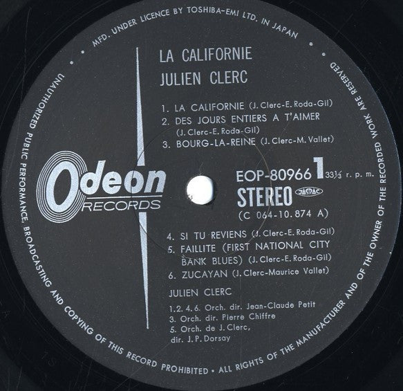 Julien Clerc - La Californie (Des Jours Entiers À T'aimer) (LP, Album)