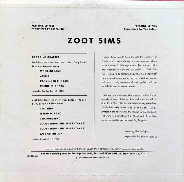 Zoot Sims - Quartets (LP, Album, Mono, RE)