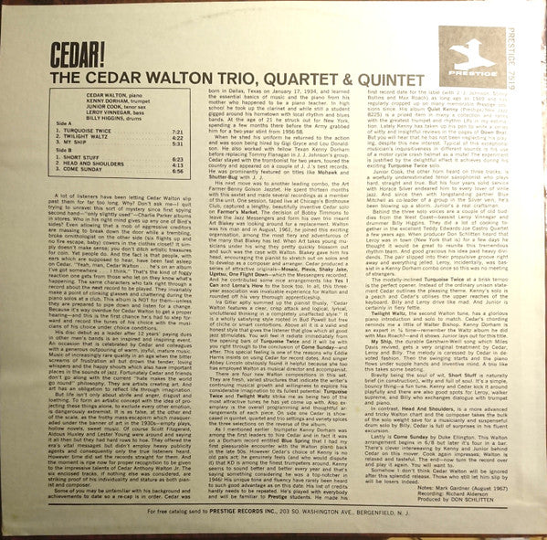 The Cedar Walton Trio*, Quartet* & Quintet* - Cedar! (LP, Album, RE)