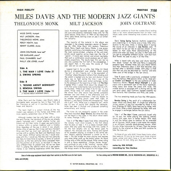 Miles Davis - Miles Davis And The Modern Jazz Giants(LP, Album, Com...