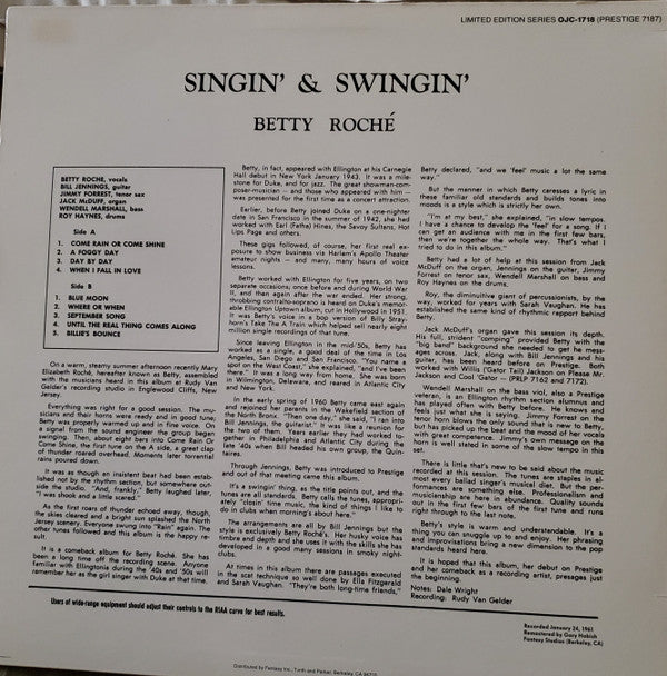 Betty Roché - Singin' & Swingin' (LP, Album, Ltd, RE, RM)
