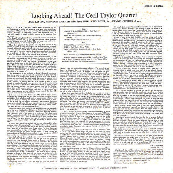 The Cecil Taylor Quartet - Looking Ahead! (LP, Album, Ltd, RE)