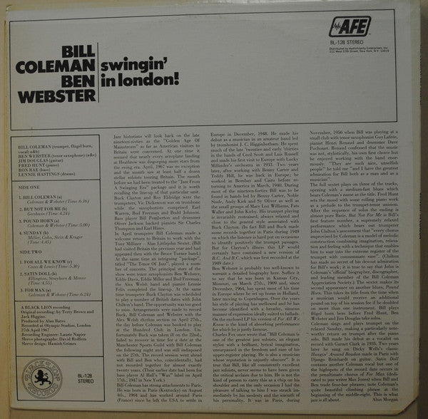 Bill Coleman (2) / Ben Webster - Swingin' In London (LP, Album)