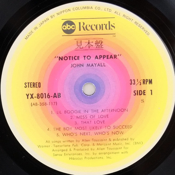 John Mayall - Notice To Appear (LP, Album, Promo)