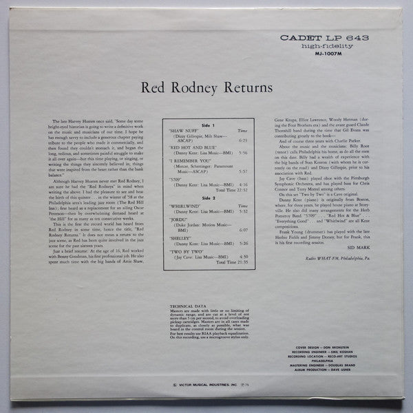 Red Rodney Featuring Billy Root - Red Rodney Returns (LP, Album, Mono)