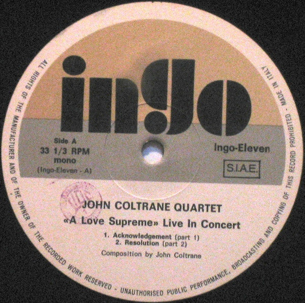 The John Coltrane Quartet - ""A Love Supreme"" Live In Concert(LP, ...