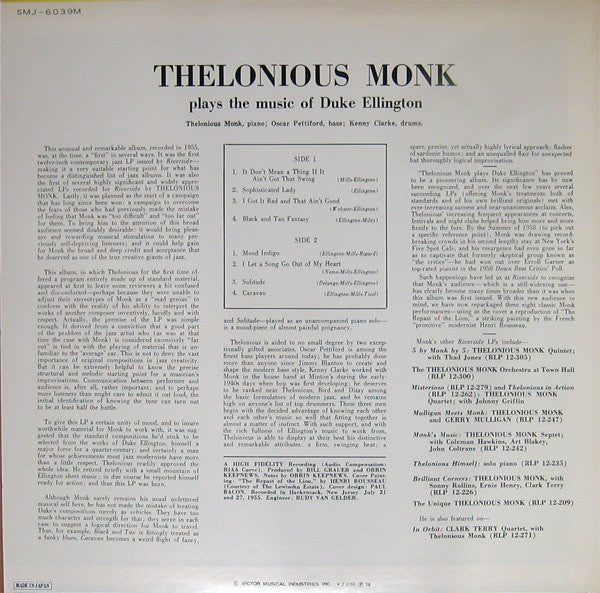 Thelonious Monk - Thelonious Monk Plays Duke Ellington(LP, Album, M...