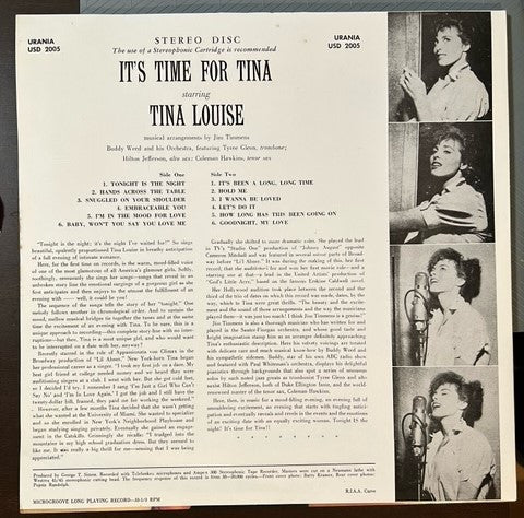 Tina Louise - It's Time For Tina (LP, Album, RE)