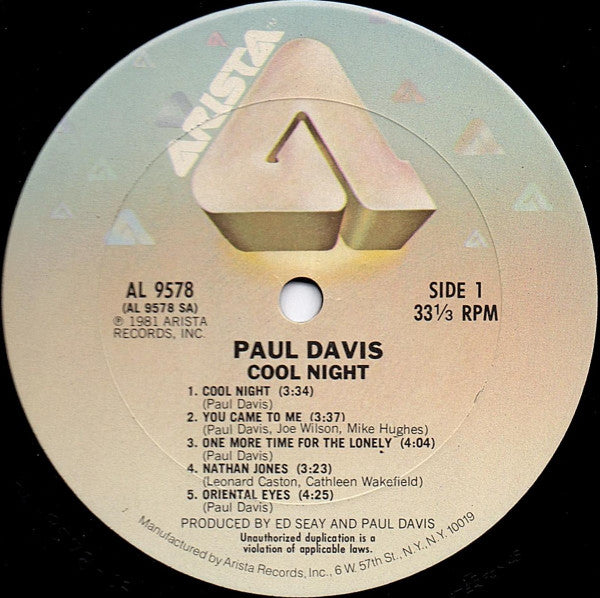 Paul Davis (3) - Cool Night (LP, Album, Ter)