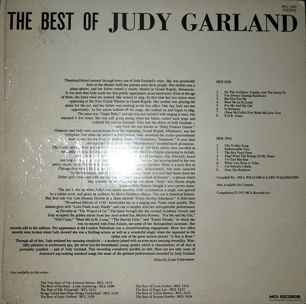 Judy Garland - Best Of Judy Garland (LP, Comp, Mono)