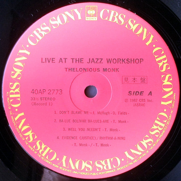 Thelonious Monk - Live At The Jazz Workshop (2xLP, Promo)