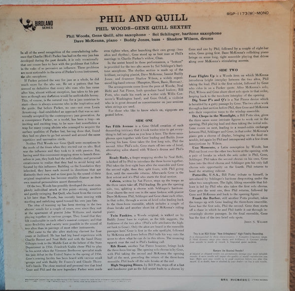 Phil Woods-Gene Quill Sextet - Phil And Quill (LP, Album, Mono, RE)