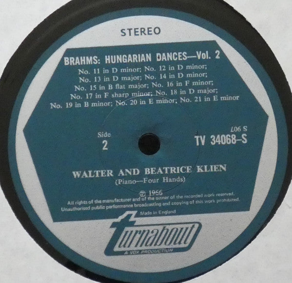 Beatriz Klien - Brahms Hungarian Dances For Piano Four-hands(LP)