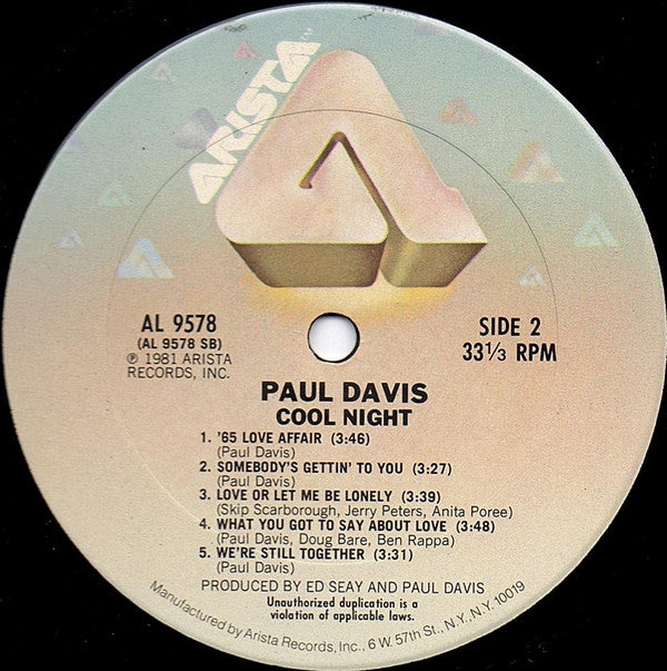 Paul Davis (3) - Cool Night (LP, Album, Ter)