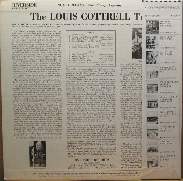 The Louis Cottrell Trio - Bourbon Street (LP, Album, Mono, RE)