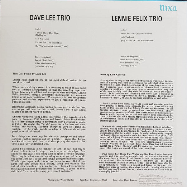 Dave Lee Trio / Lennie Felix Trio* - Piano Moods (10"")