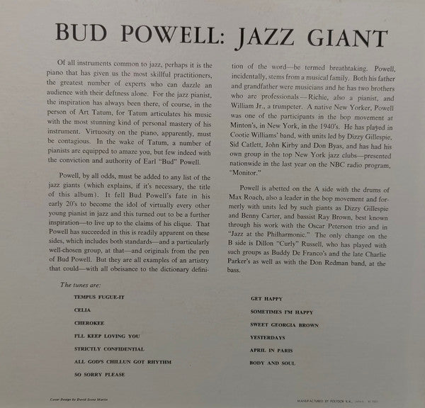 Bud Powell - Jazz Giant (LP, Album, Mono, RE)