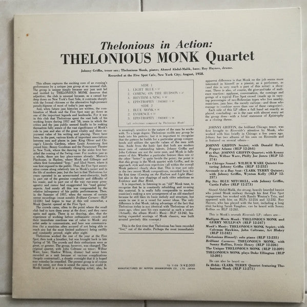 The Thelonious Monk Quartet - Thelonious In Action(LP, Album, RE, Gat)