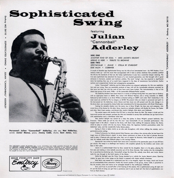 Julian ""Cannonball"" Adderley* - Sophisticated Swing (LP, Album, RE)