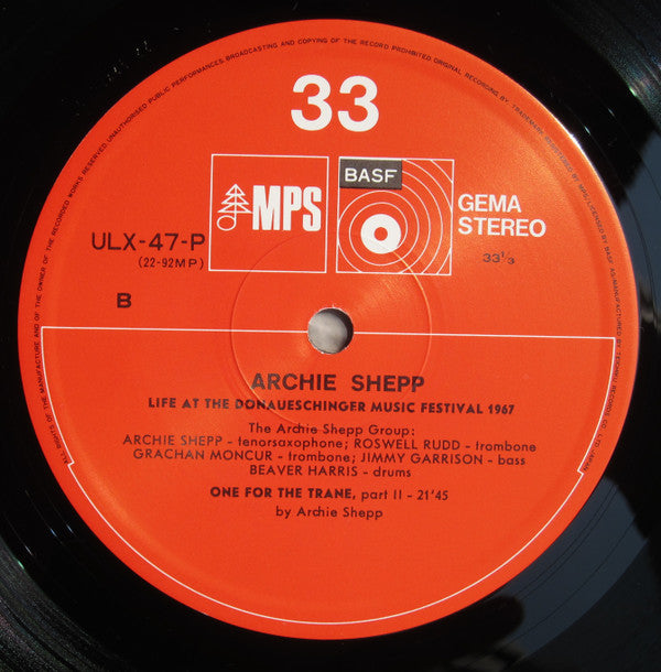 Archie Shepp - Life At The Donaueschingen Music Festival(LP, Album,...