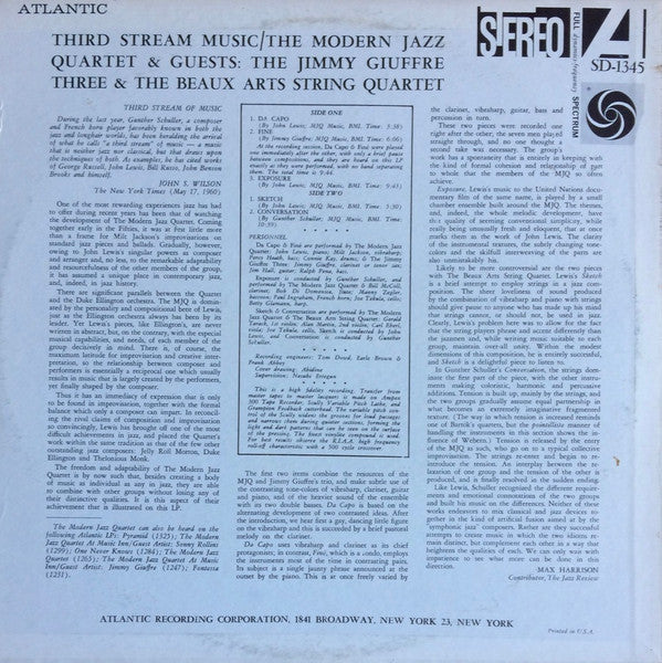 The Modern Jazz Quartet - Third Stream Music(LP, Album, RE, Whi)
