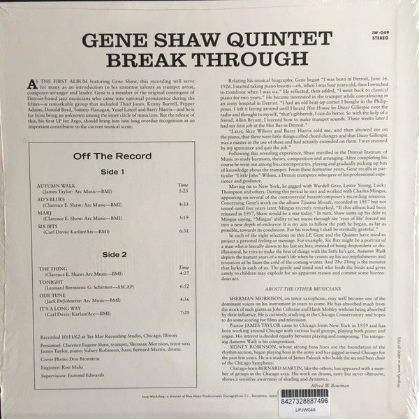 Gene Shaw Quintet - Breakthrough (LP, Album, Ltd, RE, RM, 180)