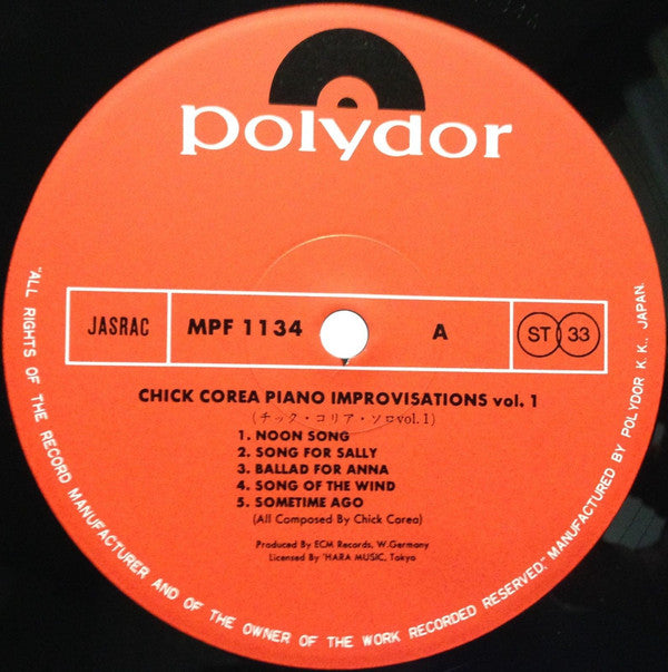 Chick Corea - Piano Improvisations Vol. 1 (LP, Album, RE)