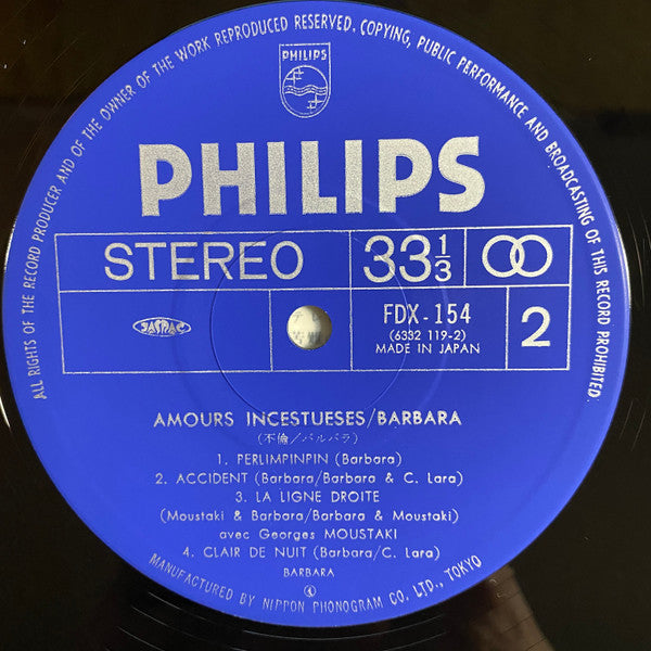 Barbara (5) - Amours Incestueuses (LP, Album, RE)