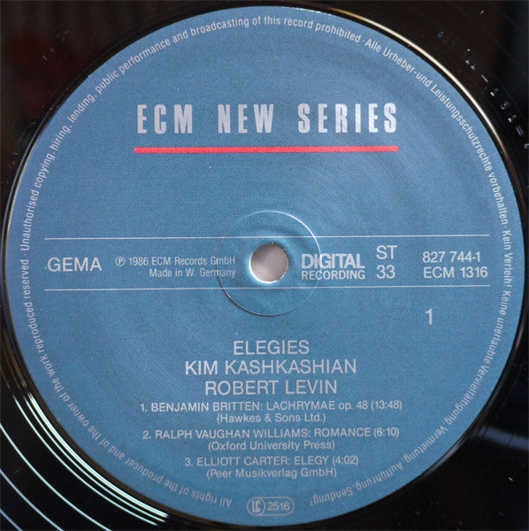 Kim Kashkashian / Robert Levin - Elegies (LP, Album)