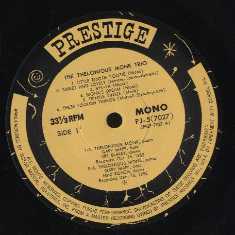 Thelonious Monk Trio - Thelonious Monk Trio (LP, Comp, Mono, RE)
