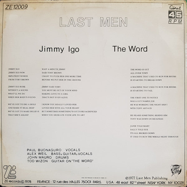 Last Men - Jimmy Igo / The Word (12"")