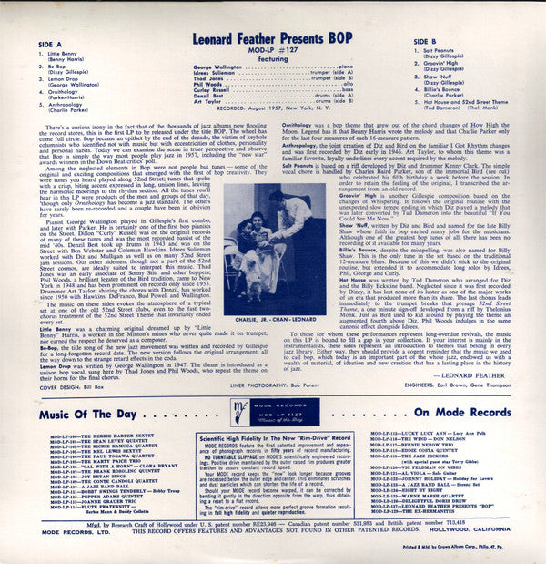 George Wallington - Leonard Feather Presents Bop (LP, Album, RE)
