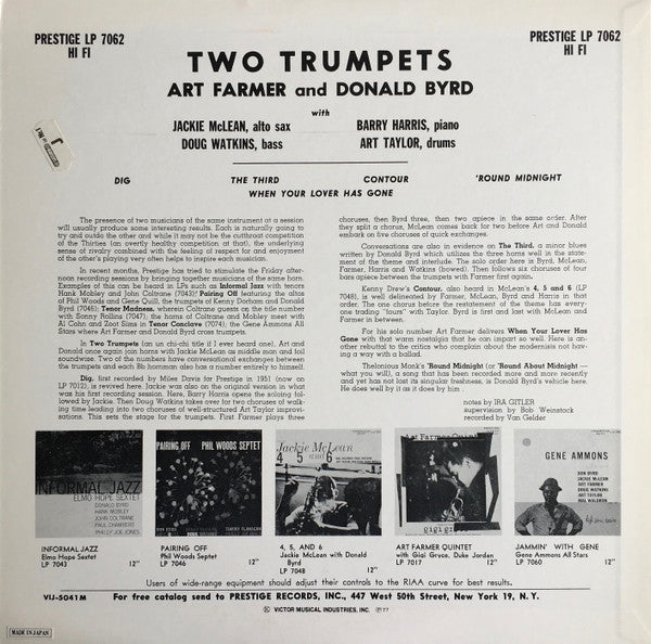 Farmer* / Byrd* - 2 Trumpets (LP, Album, Mono, RE)