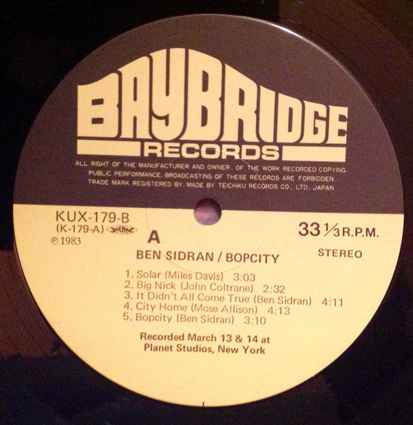 Ben Sidran - Bop City (LP, Album)